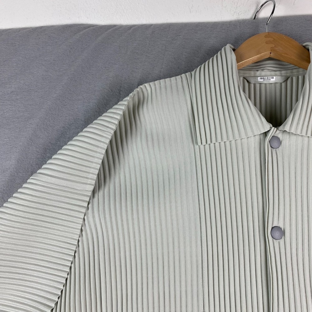 Issey Miyake Homme Plisse Pleated MC March Shirt Jacket Mens 2 frosty gray snap - Picture 5 of 16